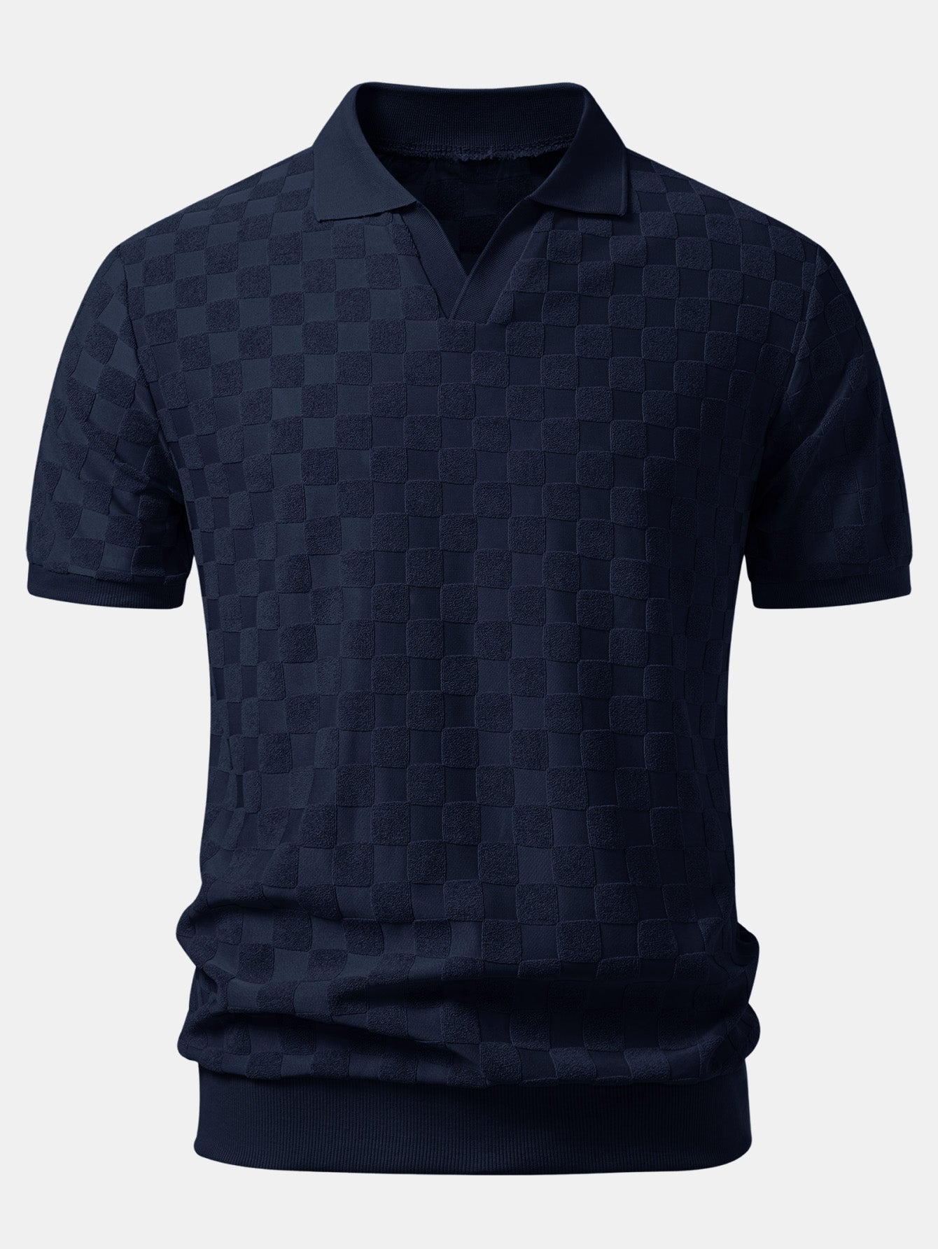 Checkerboard V-Neck Knit Polo & Slim Fit Tapered Trousers