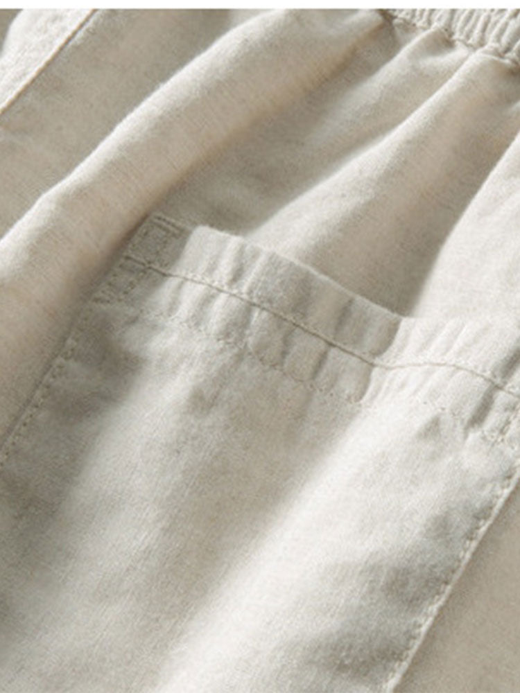 Johnny Collar Striped Open Knit Polo & Straight Leg Linen Pants