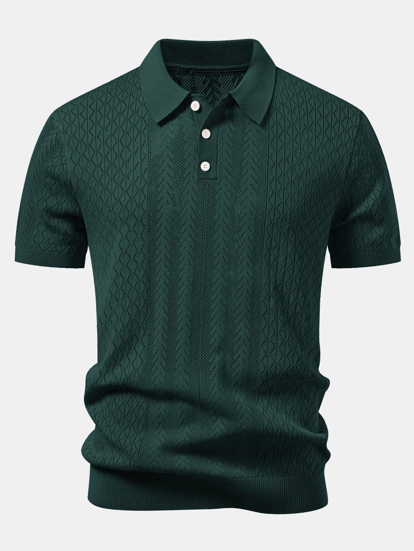 Geometric Jacquard Open Knit Polo & Crinkle Textured Straight Leg Pants