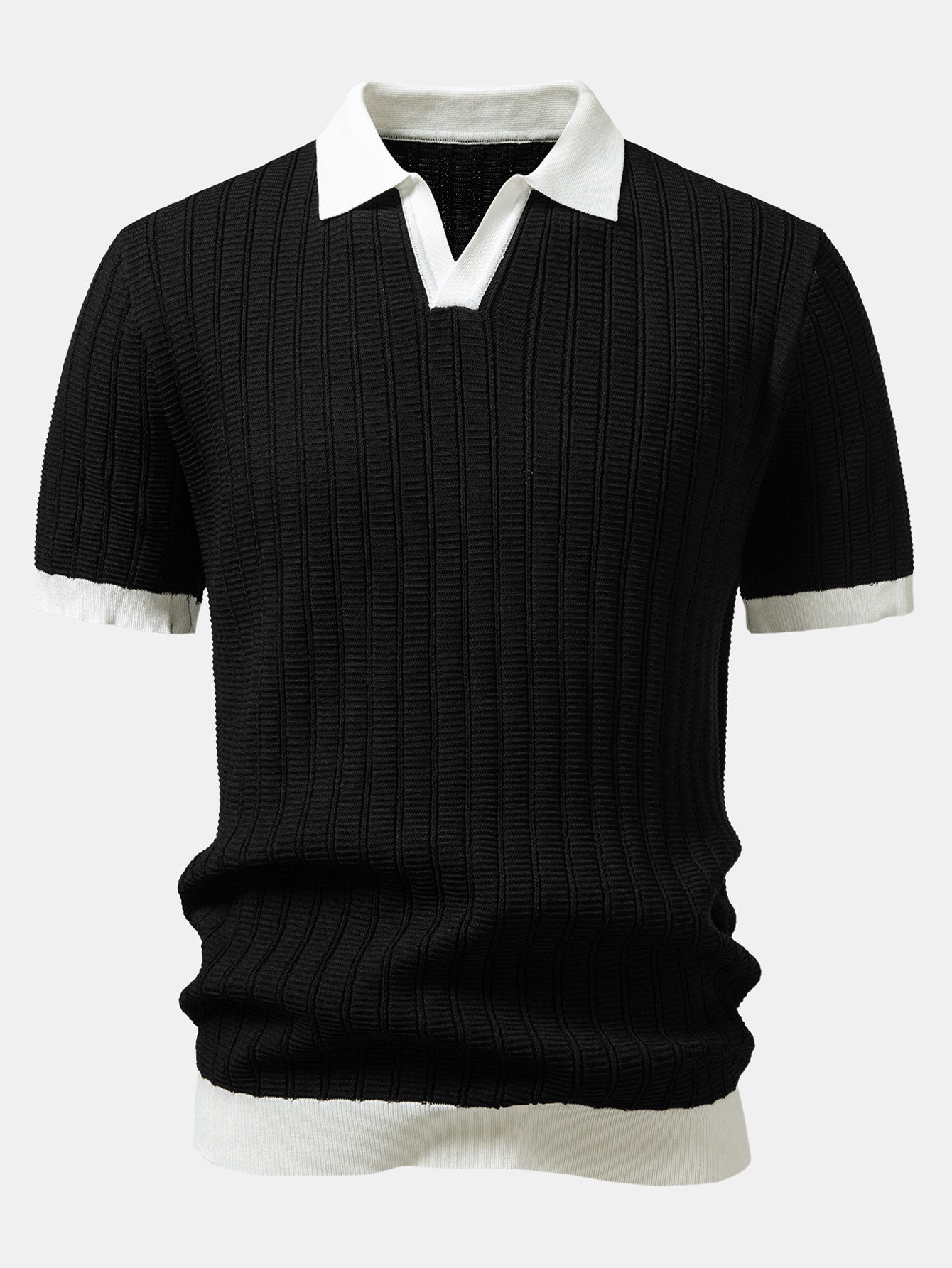 Contrast Textured Johnny Collar Polo & Slim Fit Tapered Trousers