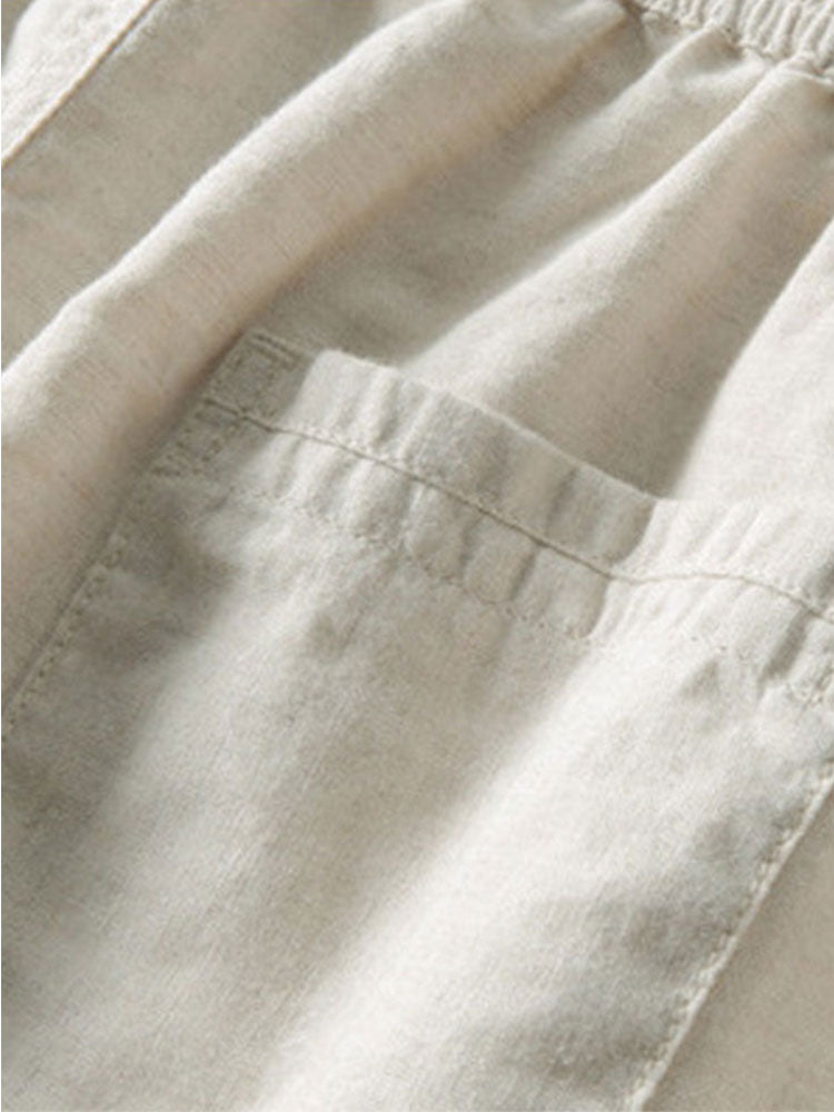 Geometric Jacquard Cuban Collar Shirt & Straight Leg Linen Pants