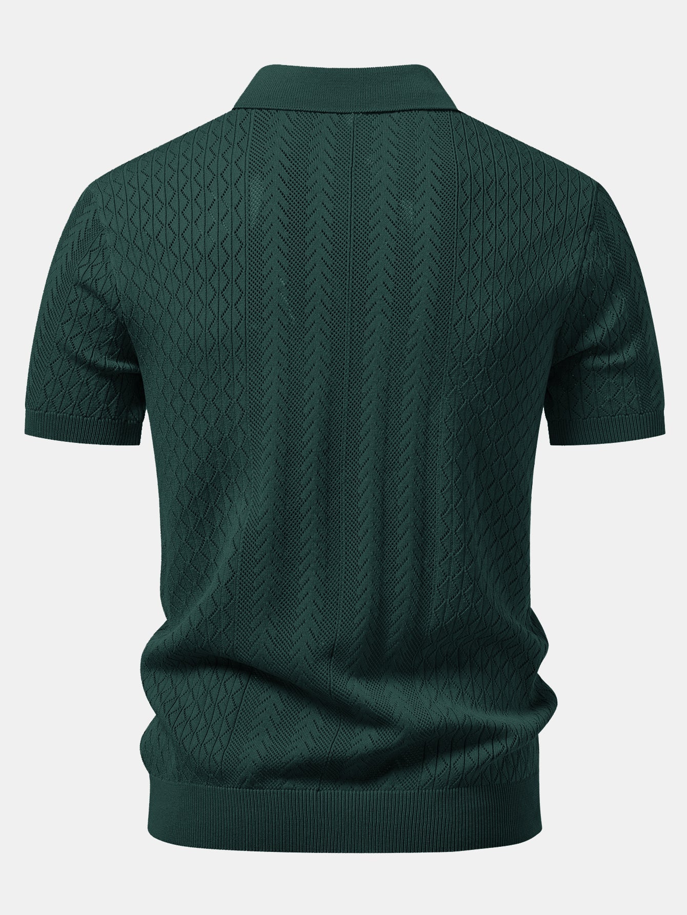 Geometric Jacquard Open Knit Polo & Straight Leg Ribbed Pants