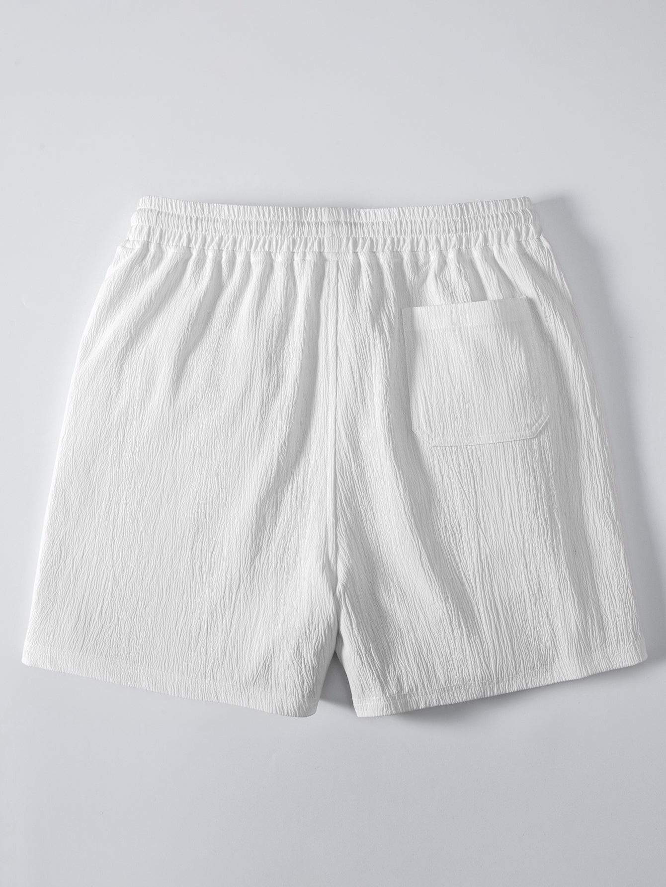 Relax Fit Crocheted V Neck Polo & Crinkle Textured Drawstring 5" Shorts