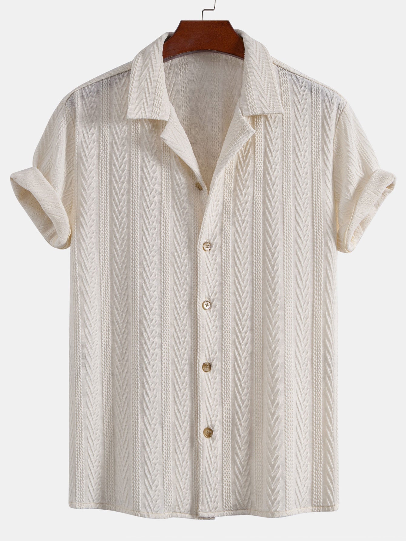 Textuur Jacquard Cubaanse Shirt & Kreukel Textuur Rechte Pantalon