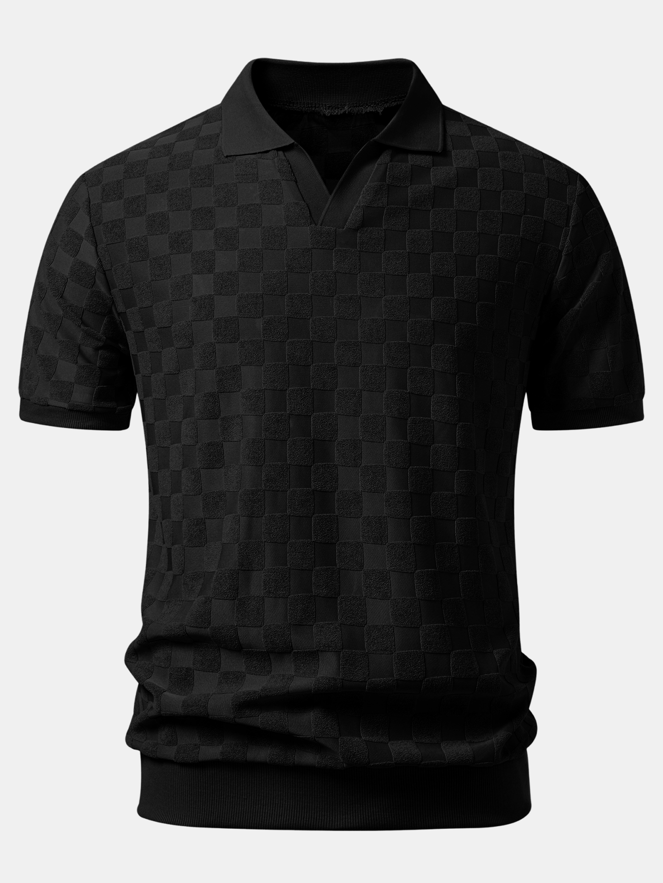 Checkerboard V-Neck Knit Polo & Slim Fit Tapered Trousers