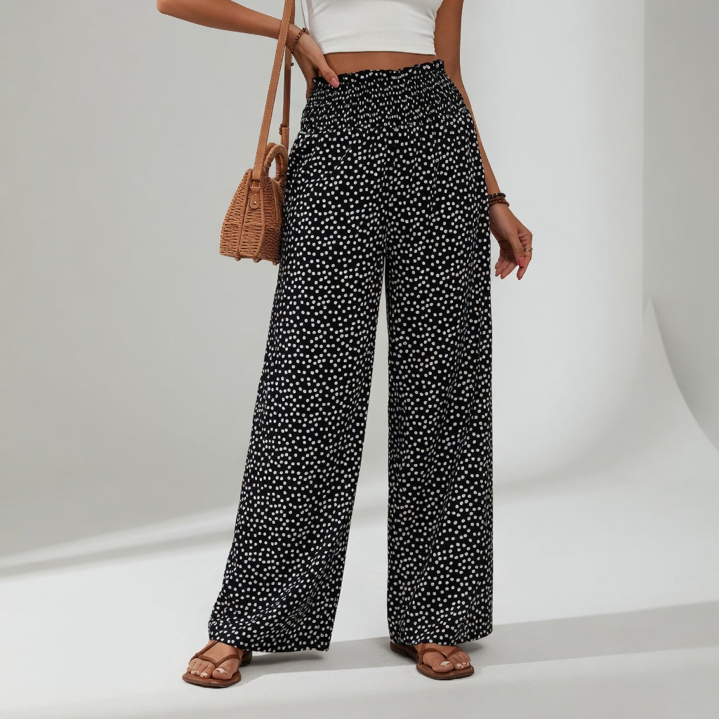 Cleophine - Fluid Printed Comfortable-Waist Trousers
