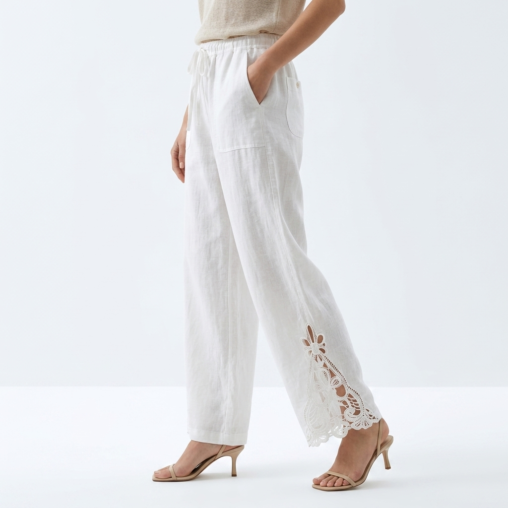 Perrine - Wide-Leg Cropped Trousers with Lace Hem