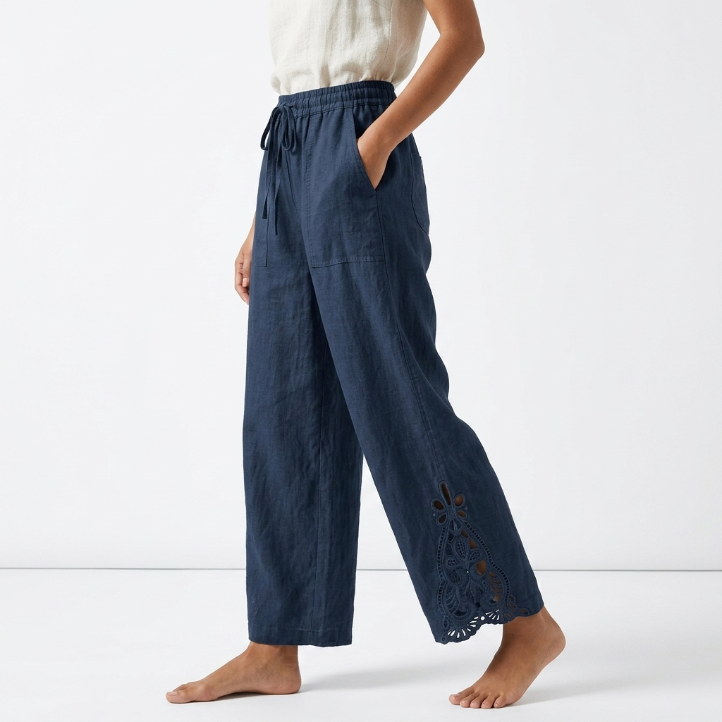 Perrine - Wide-Leg Cropped Trousers with Lace Hem