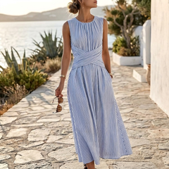 Bronte Stripe Midi Dress - styled view