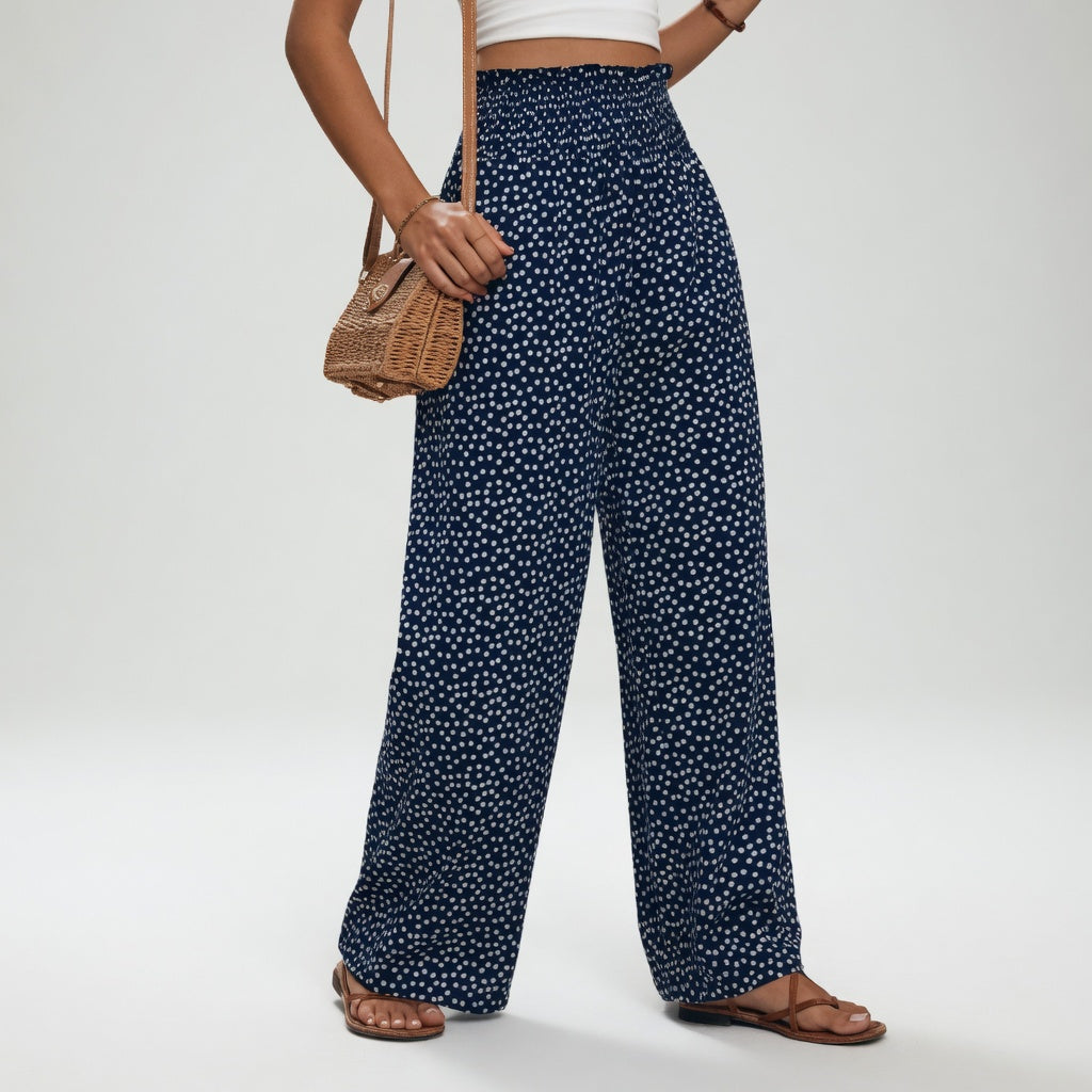 Cleophine - Fluid Printed Comfortable-Waist Trousers