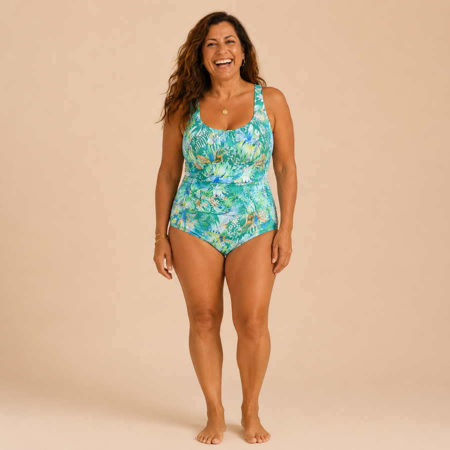 Selva | Ruched One-Piece Swimsuit with Tropical Print
