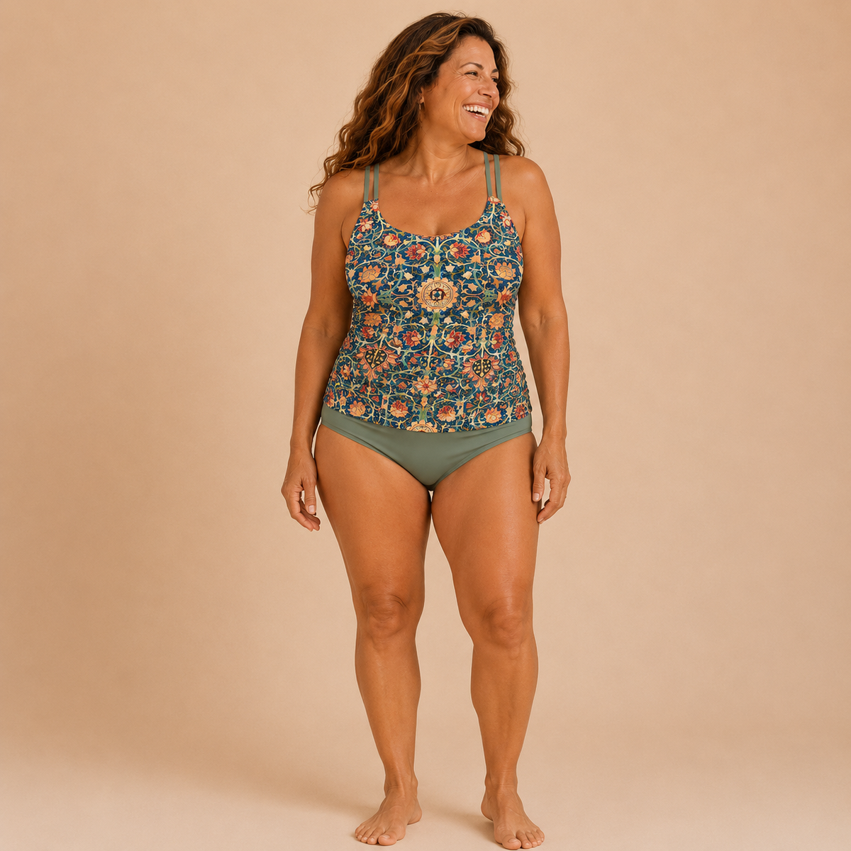 Alhambra | Mosaic Print Tankini with Plain Bottoms