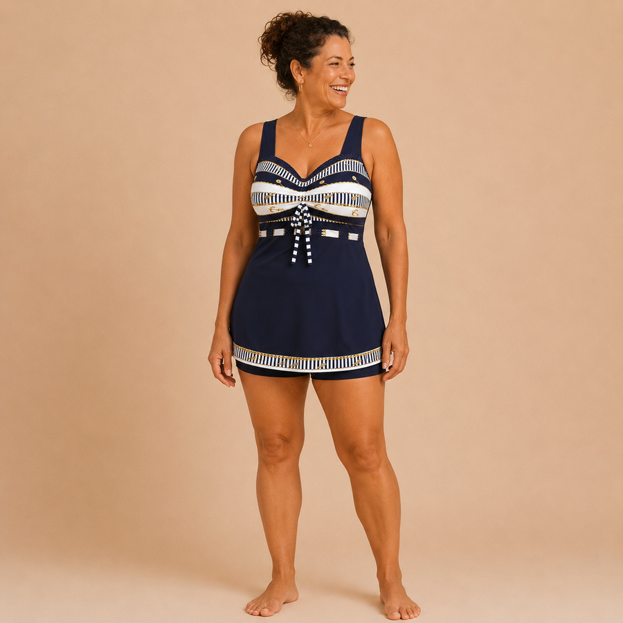 Veronique | Flattering Swimsuit with Skirt and Printed Top