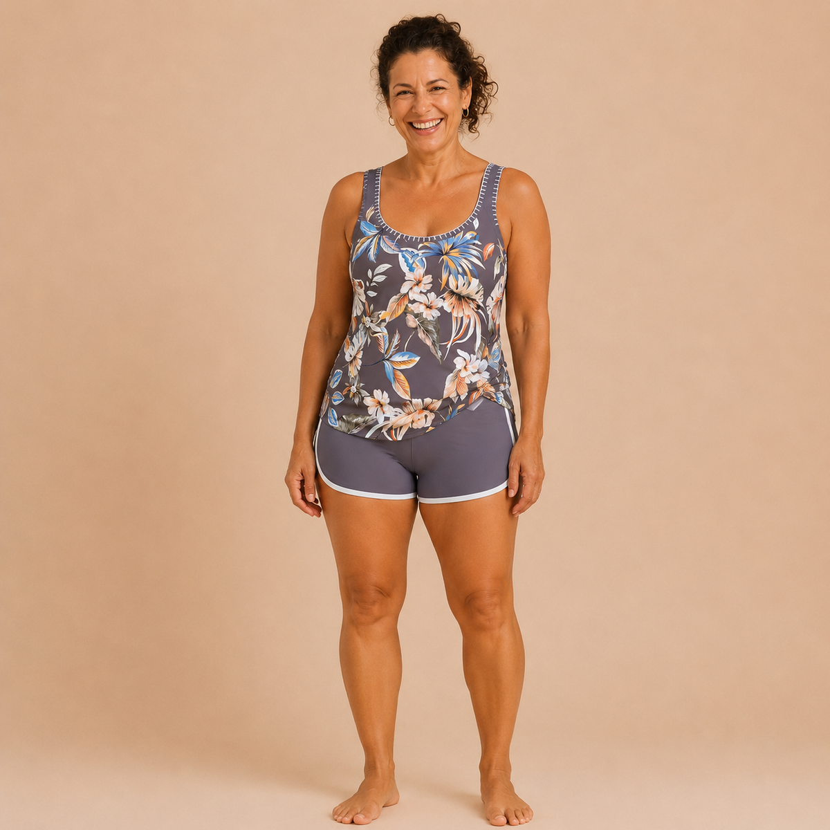 Flora | Floral Tankini with Plain Shorts