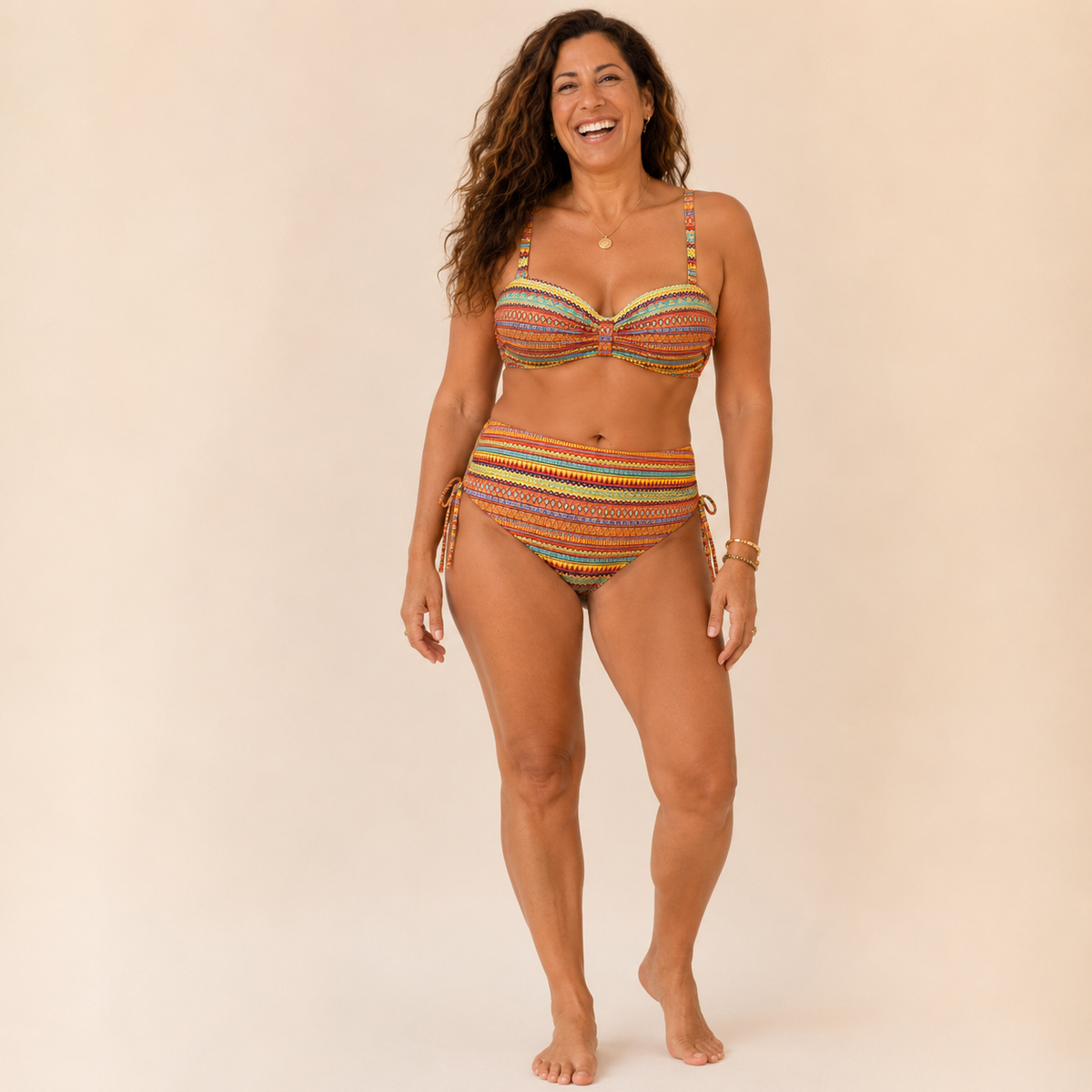 Zafra | Bandeau Bikini with Warm-Toned Tribal Print