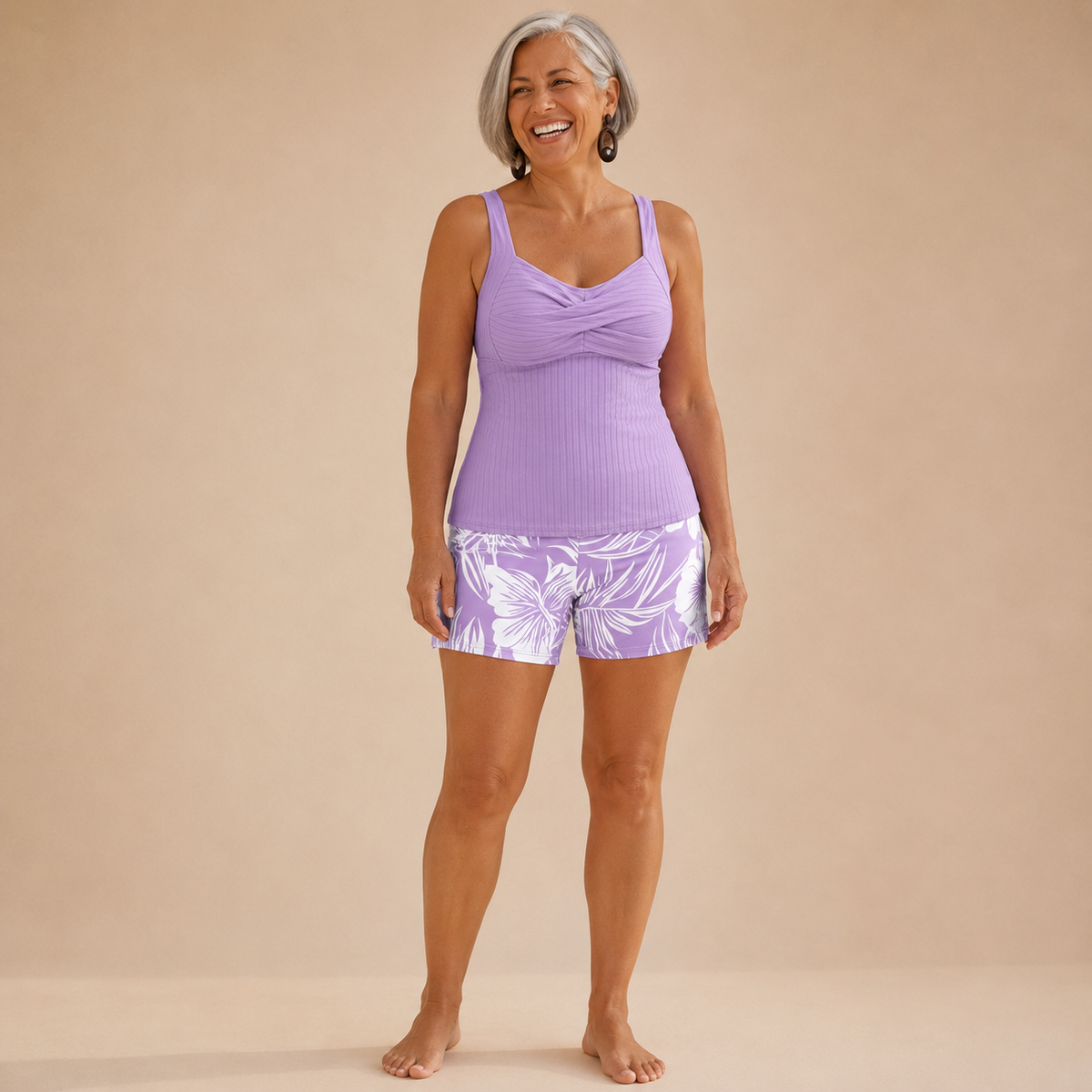 Laguna | Ribbed Wrap Tankini with Floral Shorts