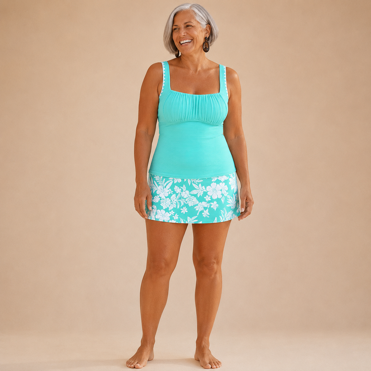 Palma | Ribbed Tankini with Floral Skirt