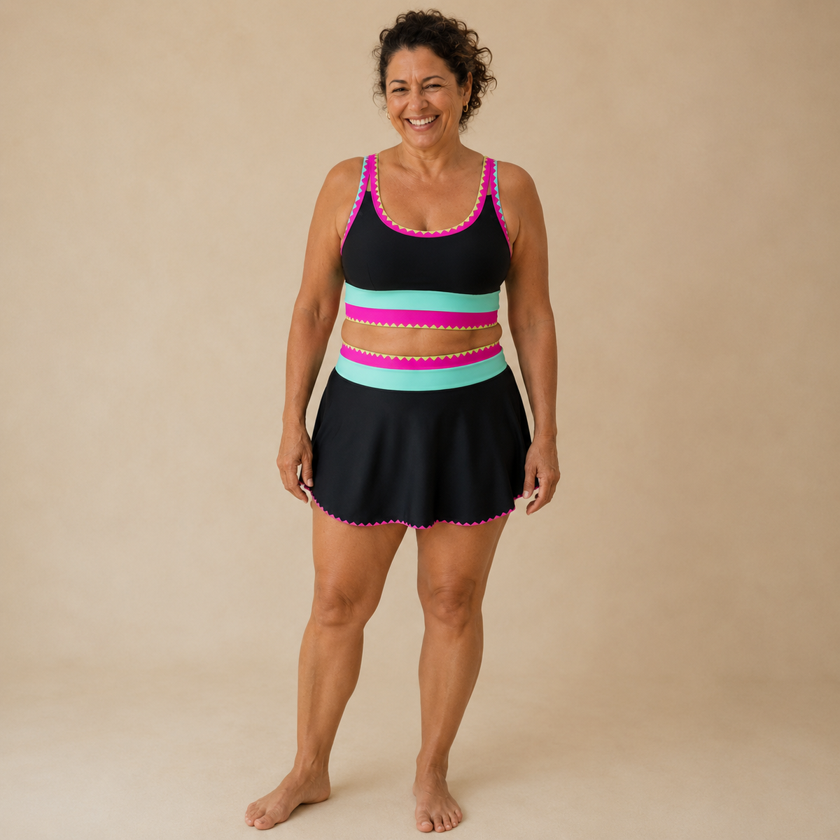 Rumba | Colour-Block Striped Tankini with Skirt