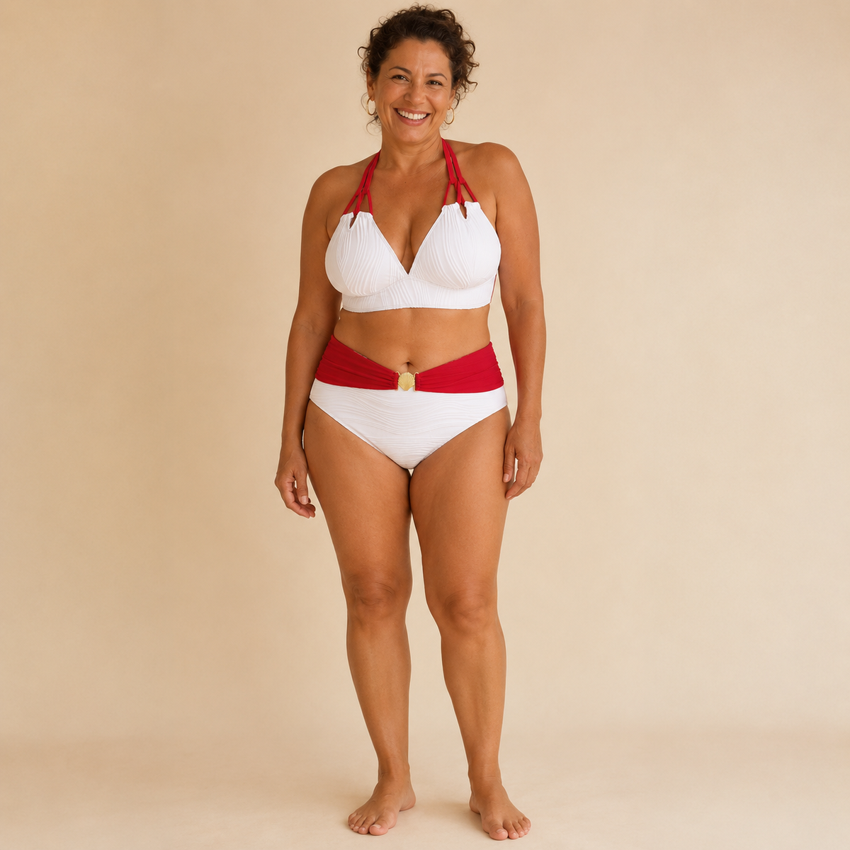Coral | Two-Tone Halter Bikini with Shell Detail