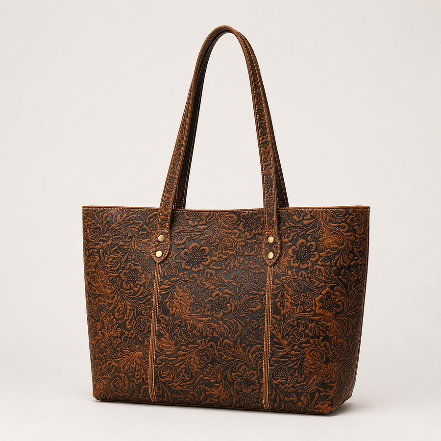 Isla | Vintage Floral Embossed Leather Tote