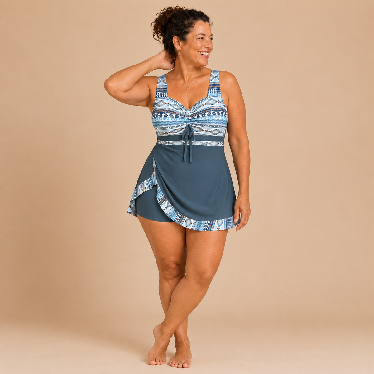 Veronique | Flattering Swimsuit with Skirt and Printed Top