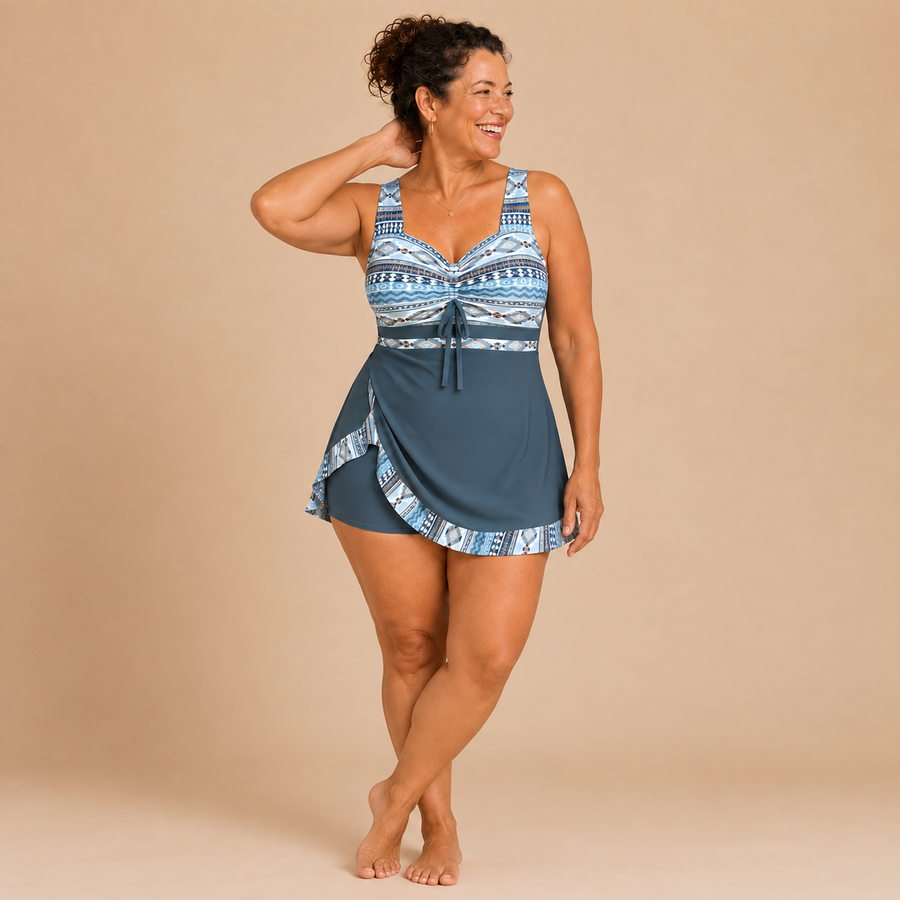 Veronique | Flattering Swimsuit with Skirt and Printed Top