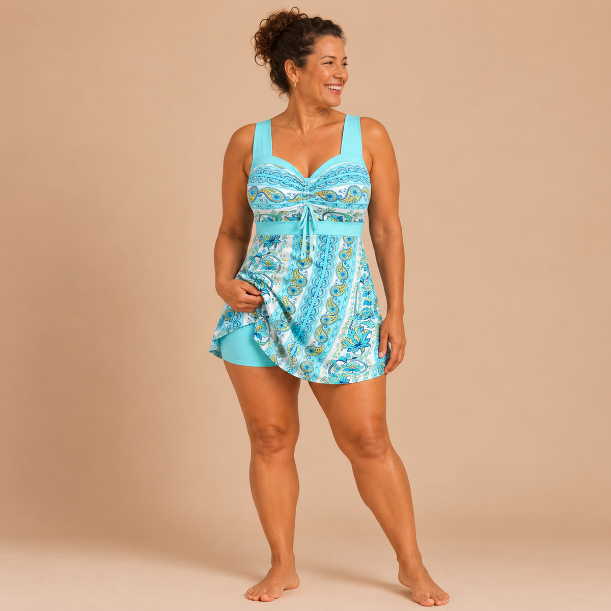Veronique | Flattering Swimsuit with Skirt and Printed Top