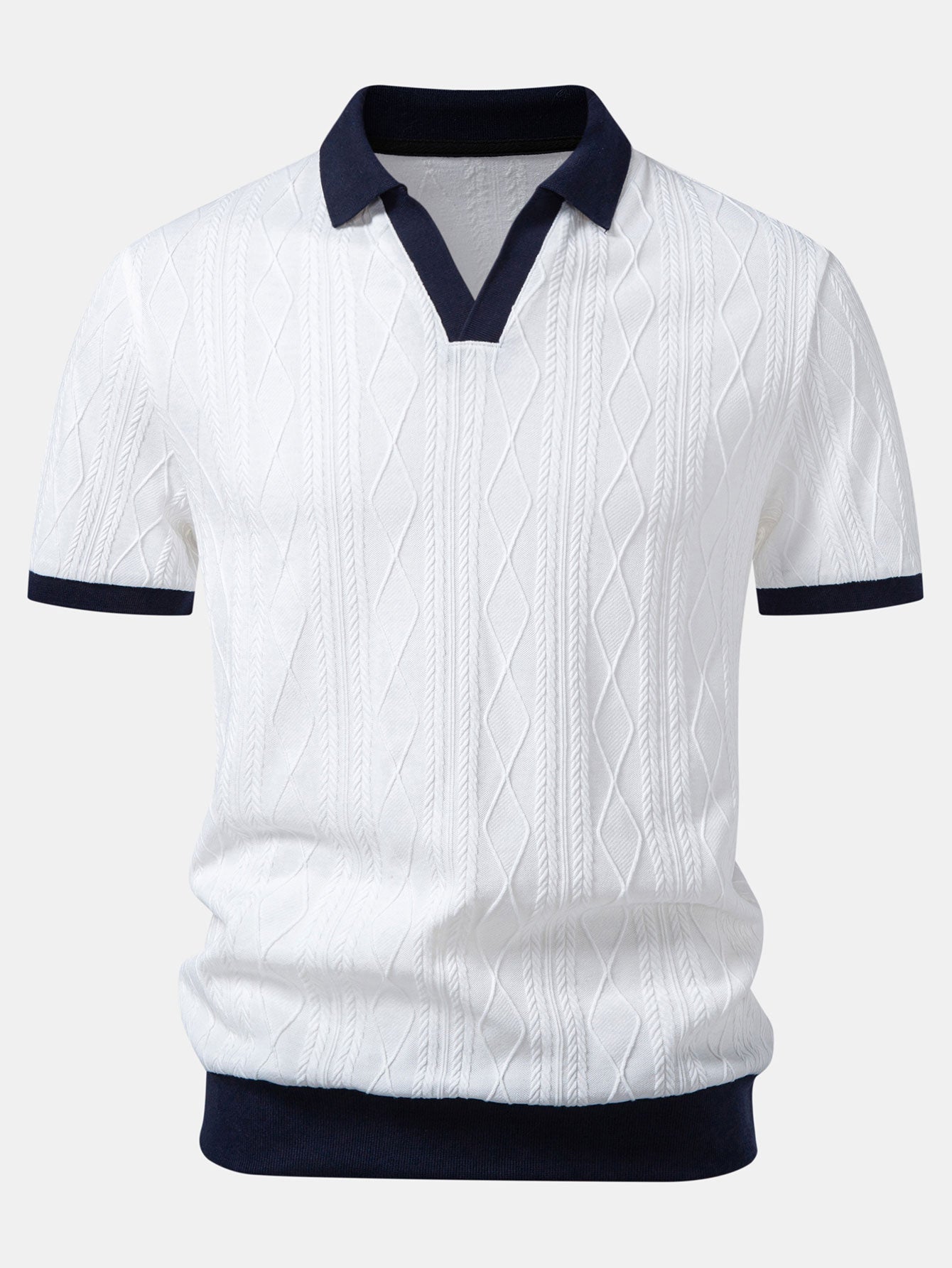 Contrast Geometry Jacquard Knit Polo & Slim Fit Tapered Trousers