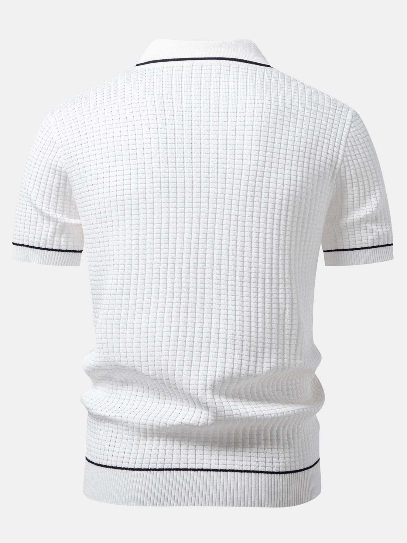 Contrast Trim Waffle Zipper Knit Polo & Slim Fit Tapered Trousers
