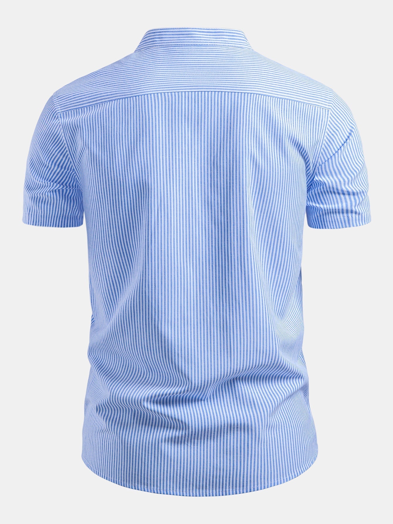 Short Sleeve Cotton Stripe Stand Collar Shirt & Straight Leg Linen Pants