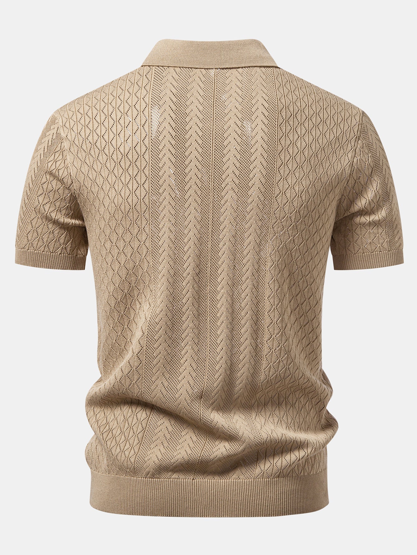 Geometric Jacquard Open Knit Polo & Straight Leg Ribbed Pants