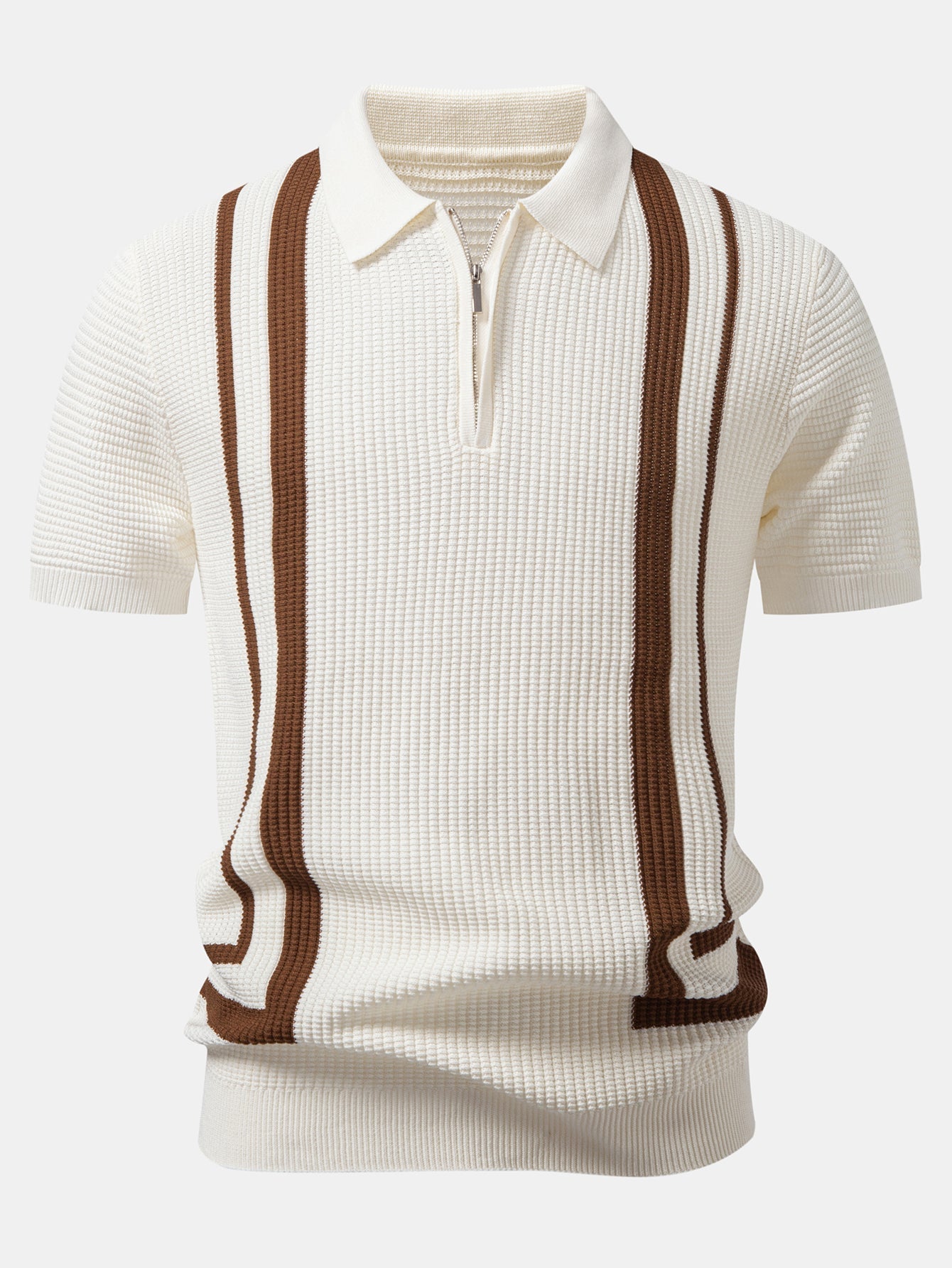 Contrast Waffle Zipper Knit Polo & Slim Fit Tapered Trousers
