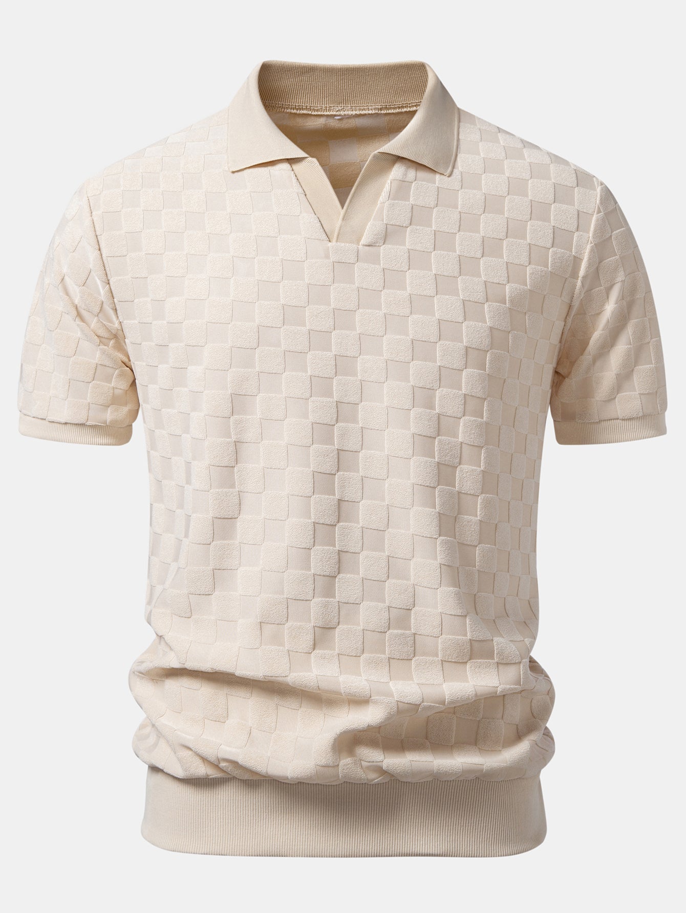 Checkerboard V-Neck Knit Polo & Slim Fit Tapered Trousers