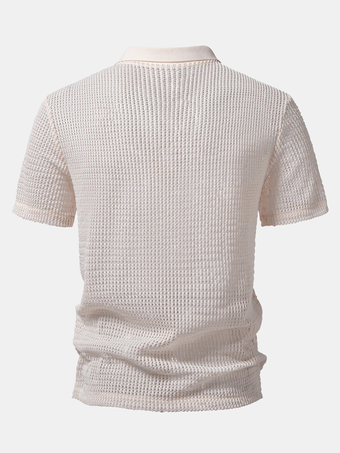 Relax Fit Crocheted V Neck Polo & Crinkle Textured Drawstring 5" Shorts