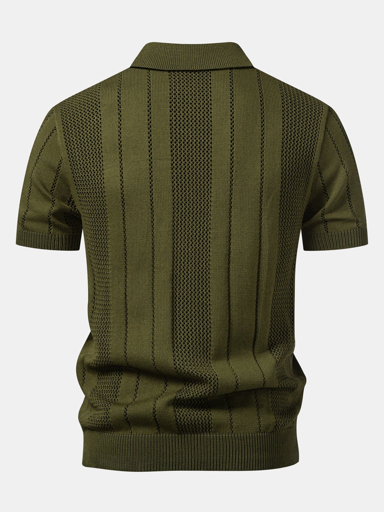 Johnny Collar Striped Open Knit Polo & Straight Leg Linen Pants