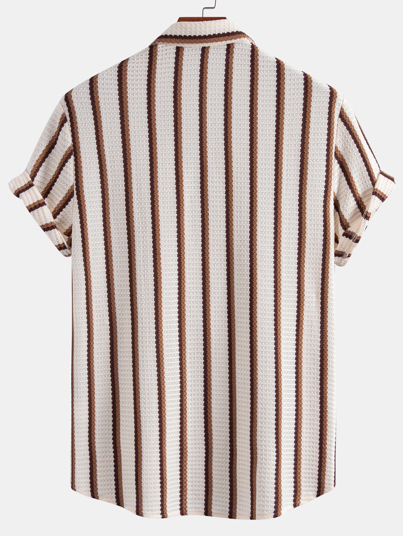 Stripe Waffle Button Up Shirt & Crinkle Textured Straight Leg Pants