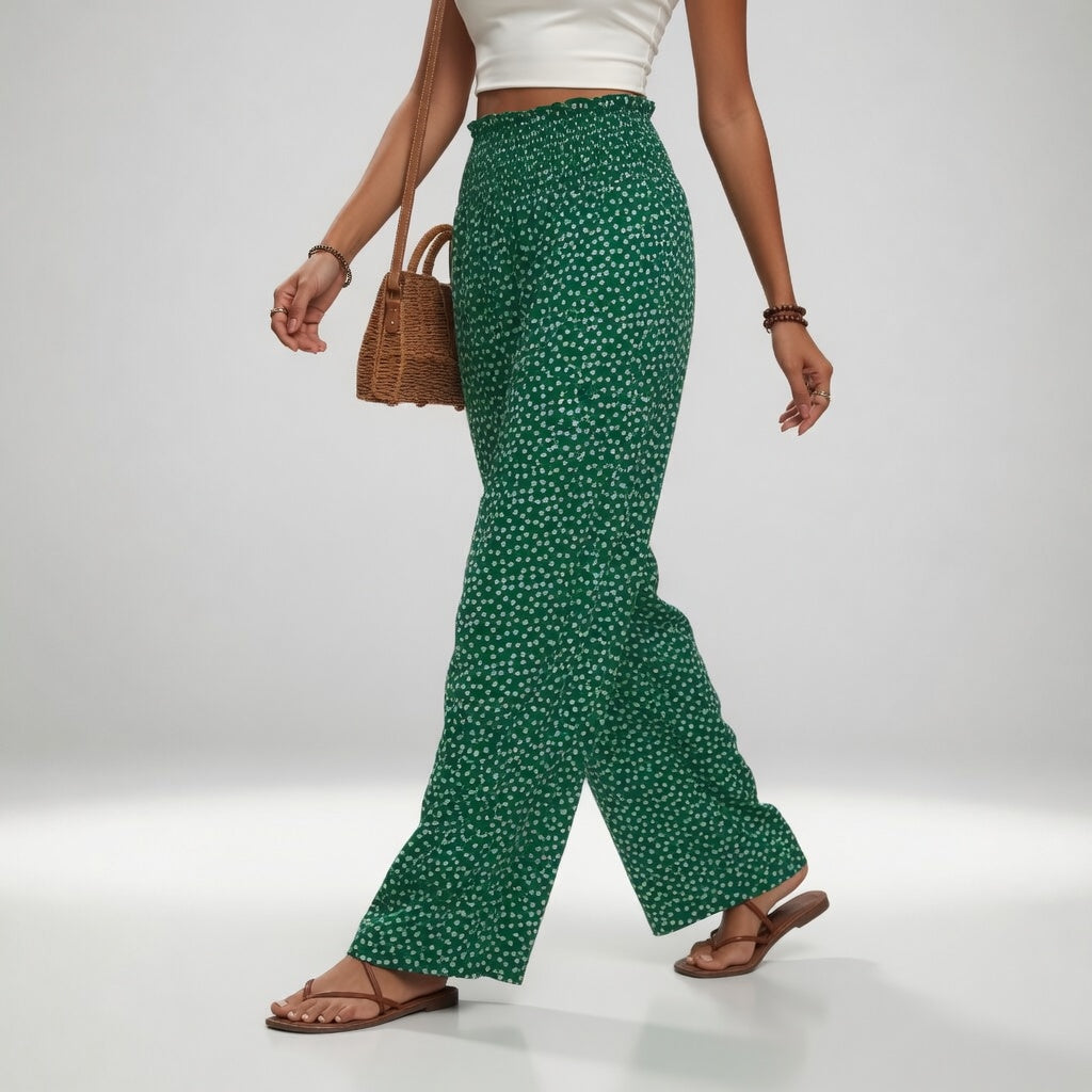 Cleophine - Fluid Printed Comfortable-Waist Trousers