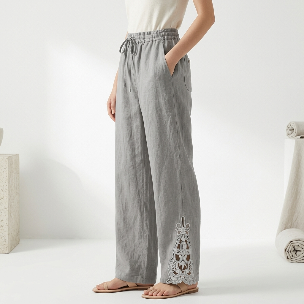 Perrine - Wide-Leg Cropped Trousers with Lace Hem