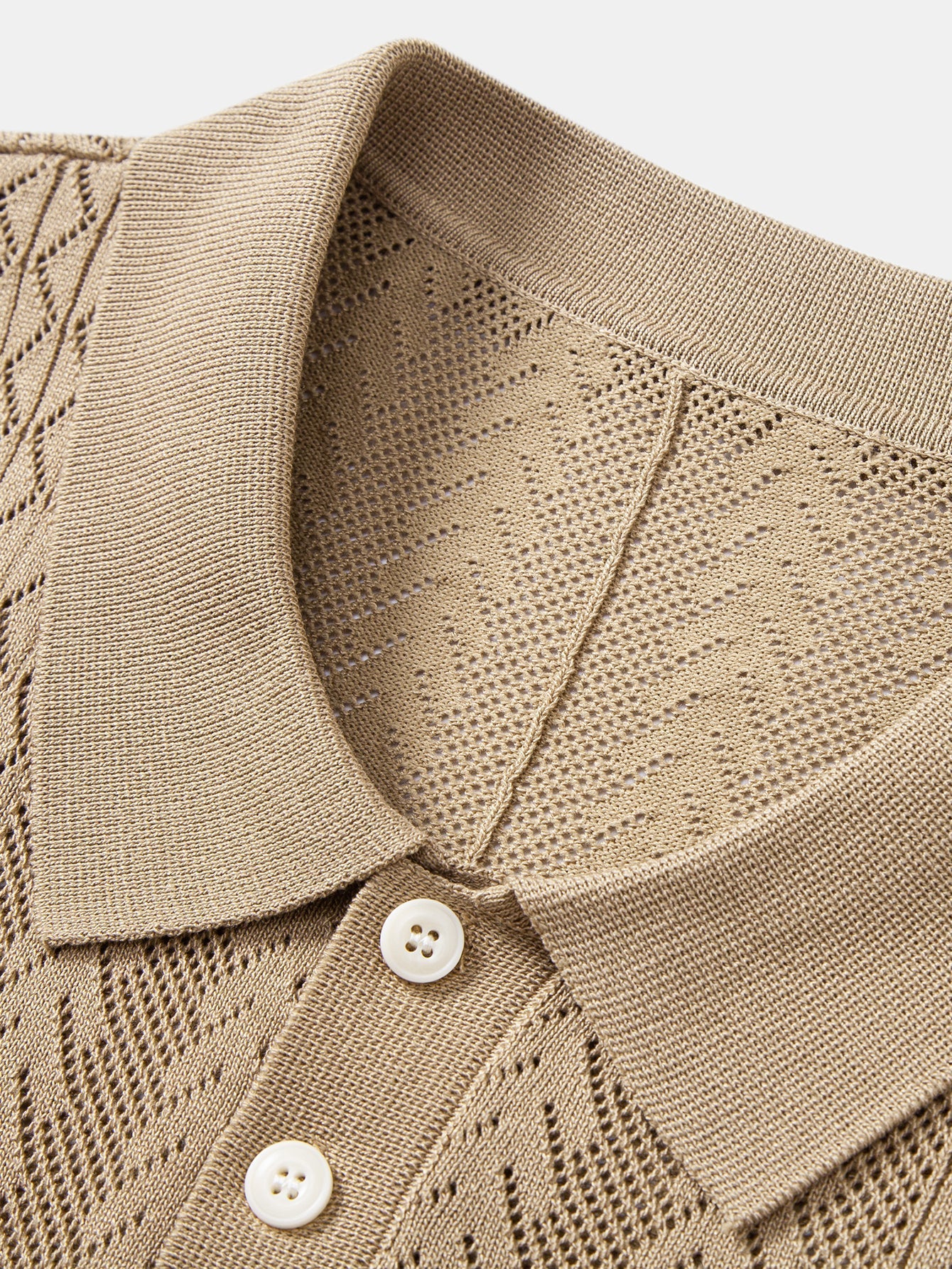 Geometric Jacquard Open Knit Polo & Straight Leg Ribbed Pants