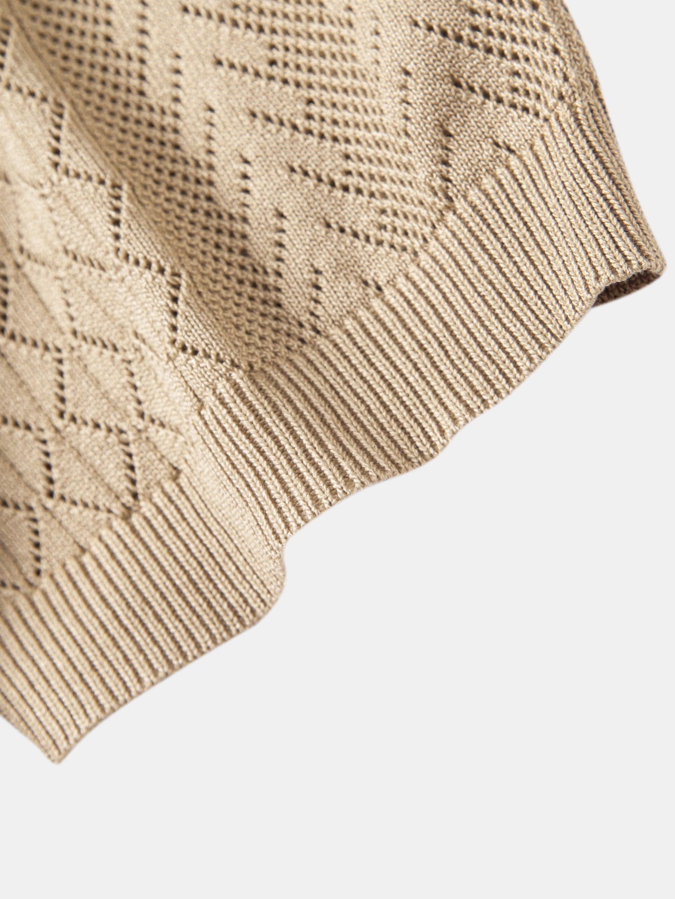 Geometric Jacquard Open Knit Polo & Crinkle Textured Straight Leg Pants