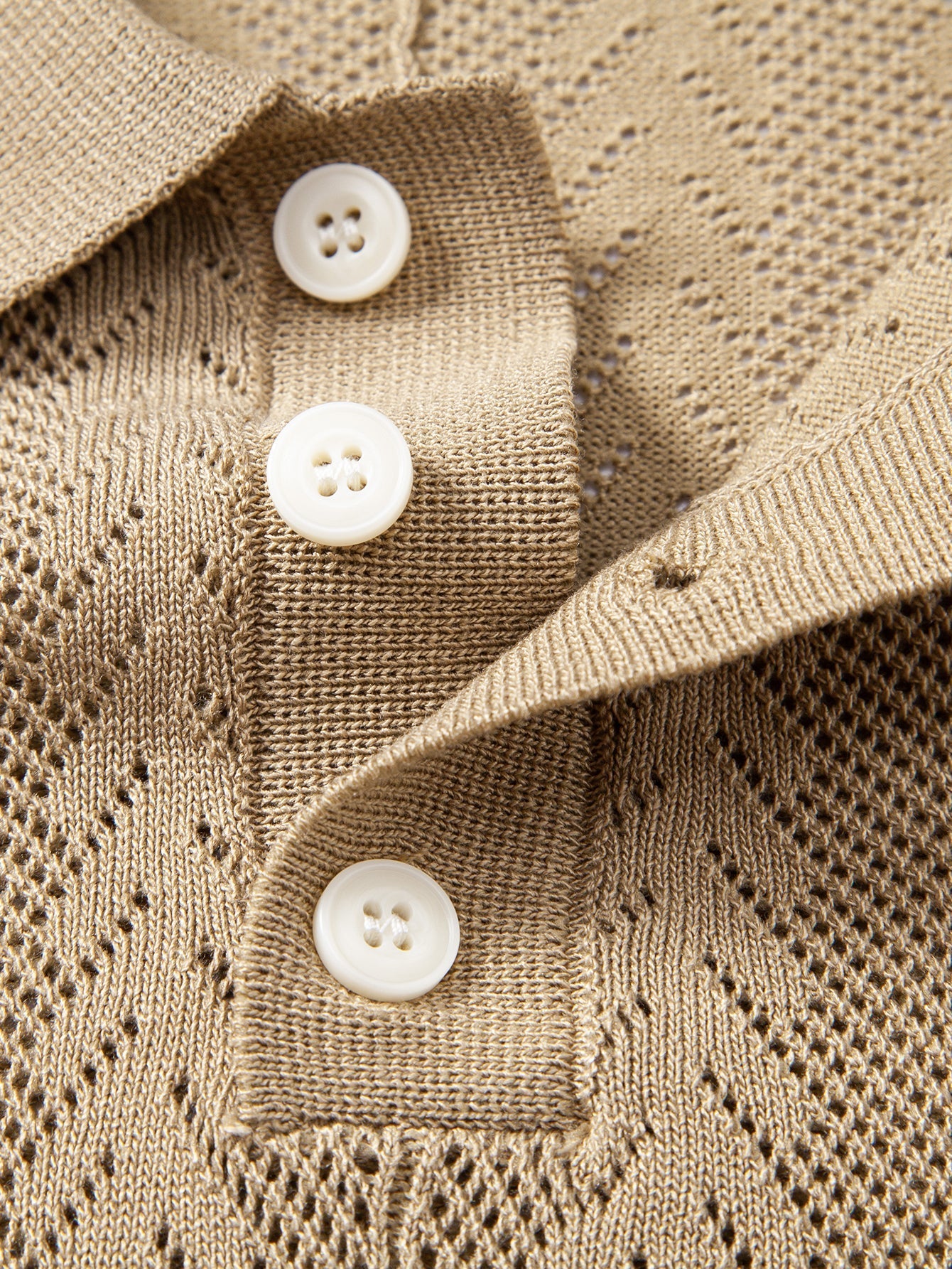 Geometric Jacquard Open Knit Polo & Straight Leg Ribbed Pants
