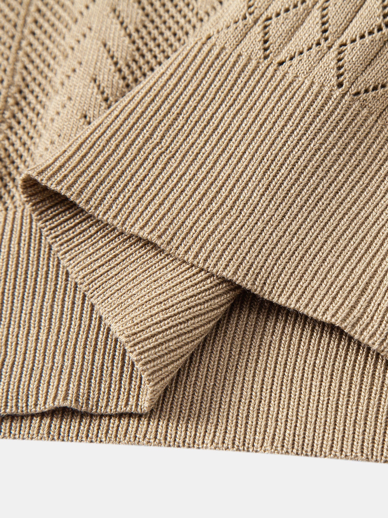 Geometric Jacquard Open Knit Polo & Straight Leg Ribbed Pants