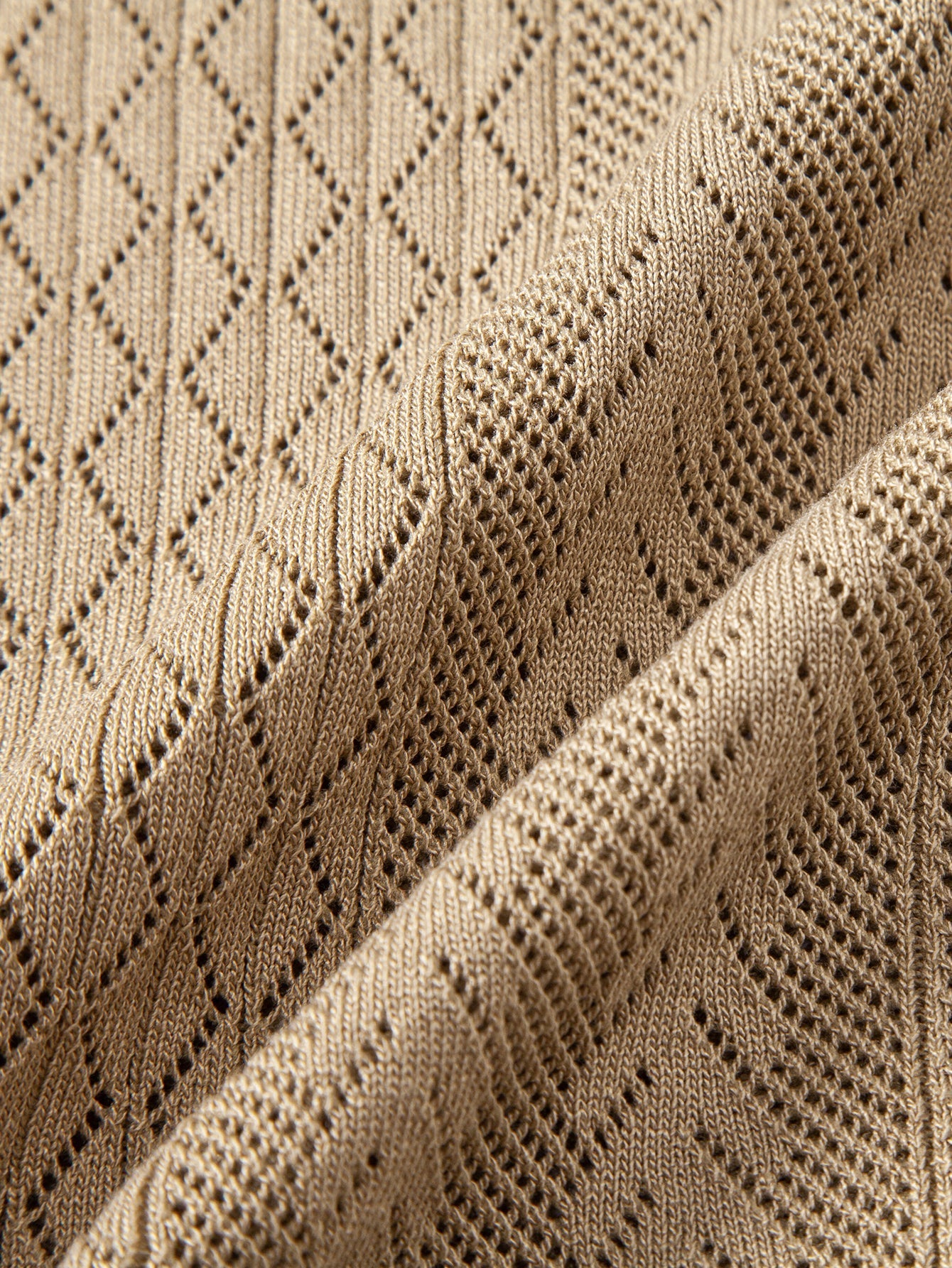 Geometric Jacquard Open Knit Polo & Straight Leg Ribbed Pants