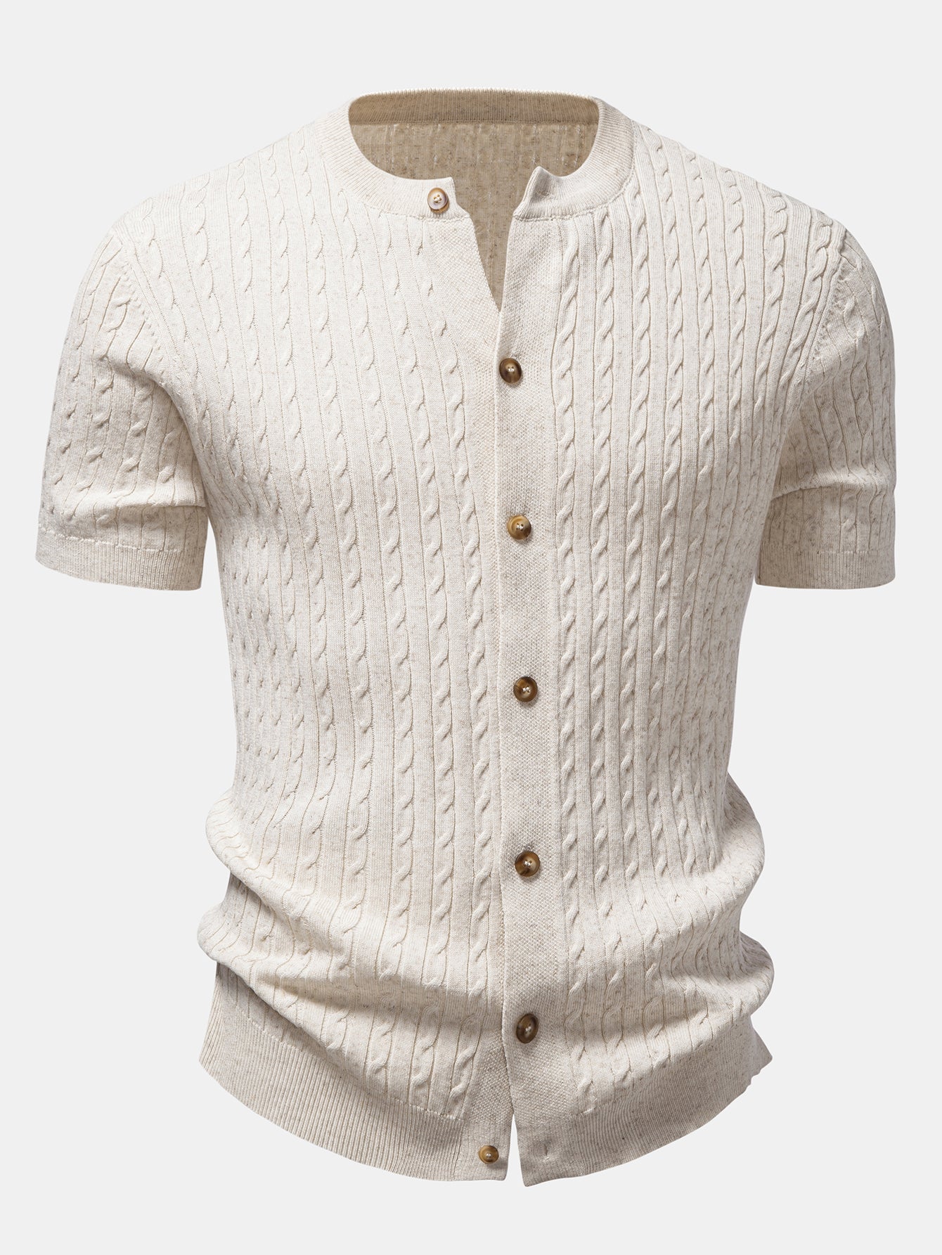 Twisted Jacquard Crew Neck Button Up Knit Shirt & Slim Fit Tapered Trousers