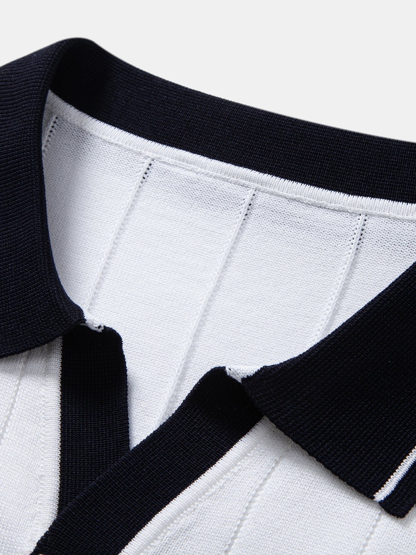 Contrast Trim Ribbed Johnny Collar Knit Polo & Elastic Waist Straight Leg Trousers