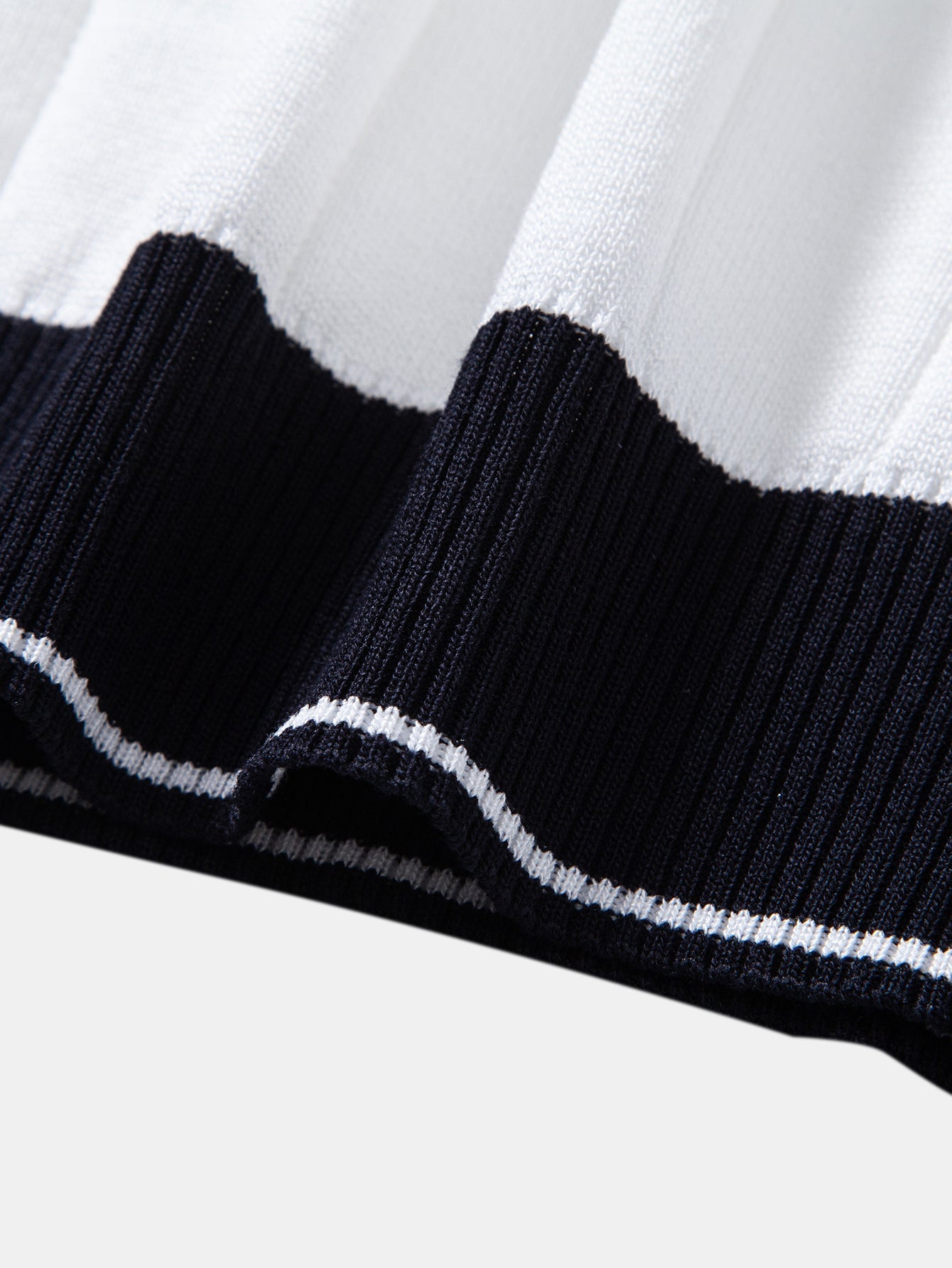 Contrast Trim Ribbed Johnny Collar Knit Polo & Elastic Waist Straight Leg Trousers