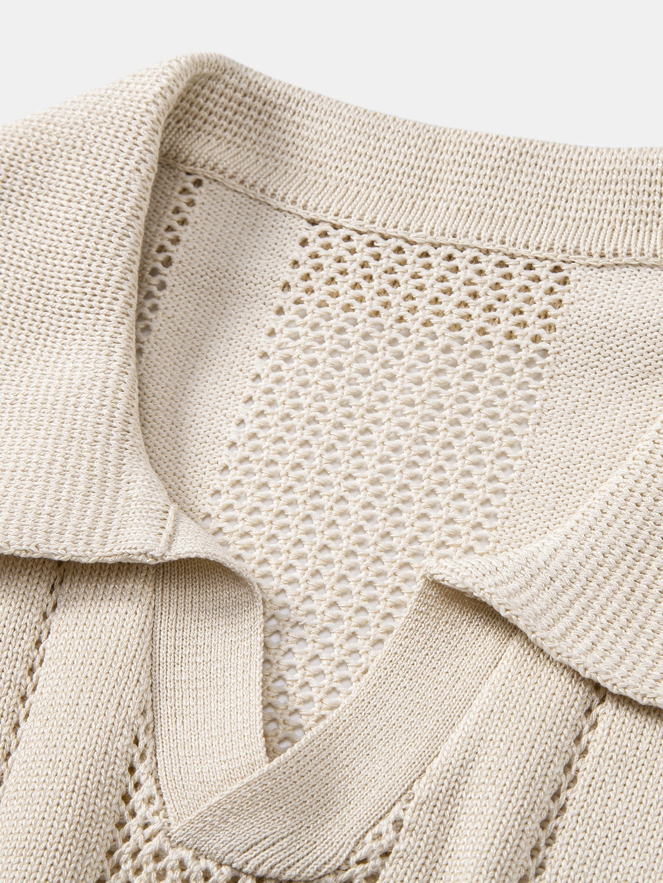 Johnny Collar Striped Open Knit Polo & Straight Leg Linen Pants