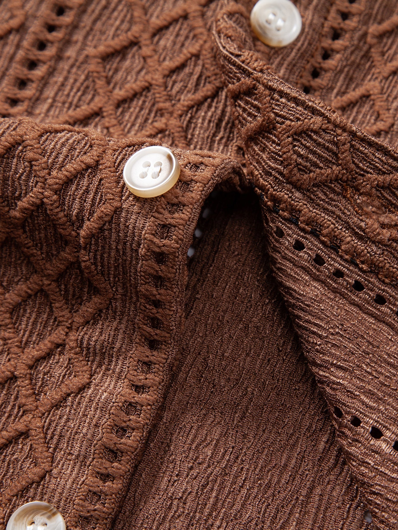Geometry Rhombus Jacquard Button Up Shirt & Crinkle Textured Straight Leg Pants