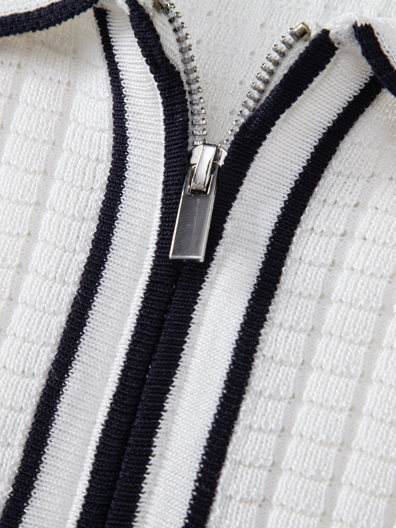 Contrast Trim Waffle Zipper Knit Polo & Slim Fit Tapered Trousers