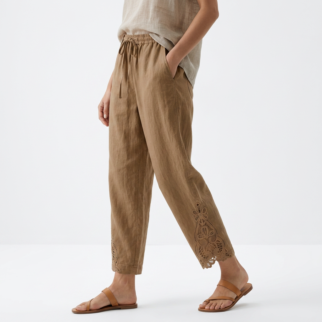 Perrine - Wide-Leg Cropped Trousers with Lace Hem